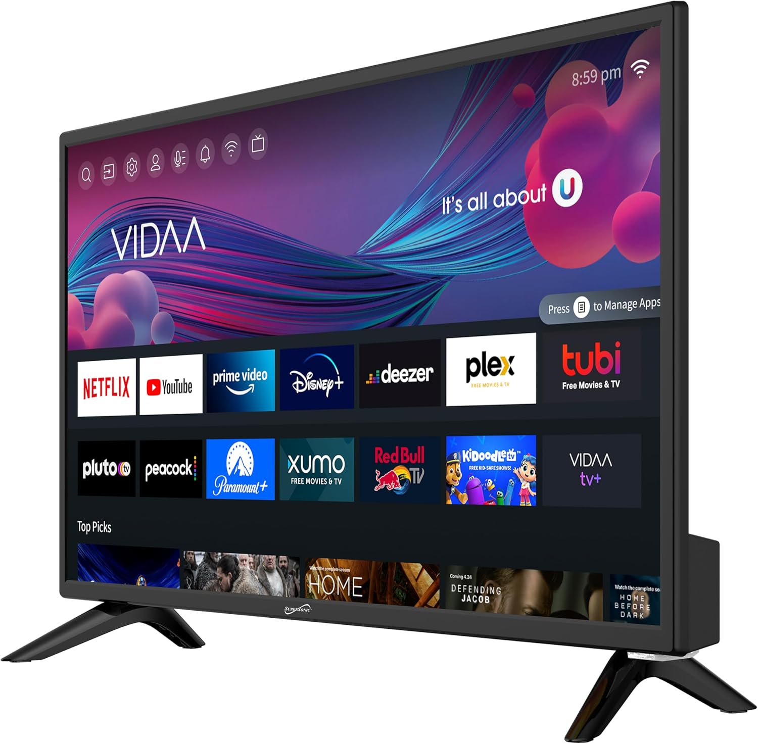 Supersonic SC-2426SDVD 24-inch LED Smart HDTV w/DVD Player, ATSC & NTSC System, 3X HDMI, 1080p, WiFi, USB, Multi Language OSD, AC/DC Compatible for Home, Kitchen, or RV Camper, DC Car Cord Included