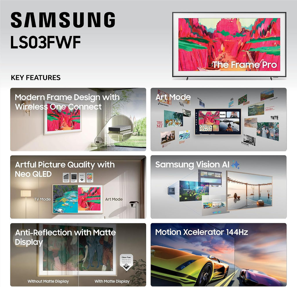 Samsung 85-Inch Class The Frame Pro LS03FW 4K Neo QLED Mini LED Smart TV (2025 Model) Slim Fit Wall Mount Modern Frame Design with Wireless One Connect, NQ4 AI Gen3 Processor, Art Mode, Alexa Built-in