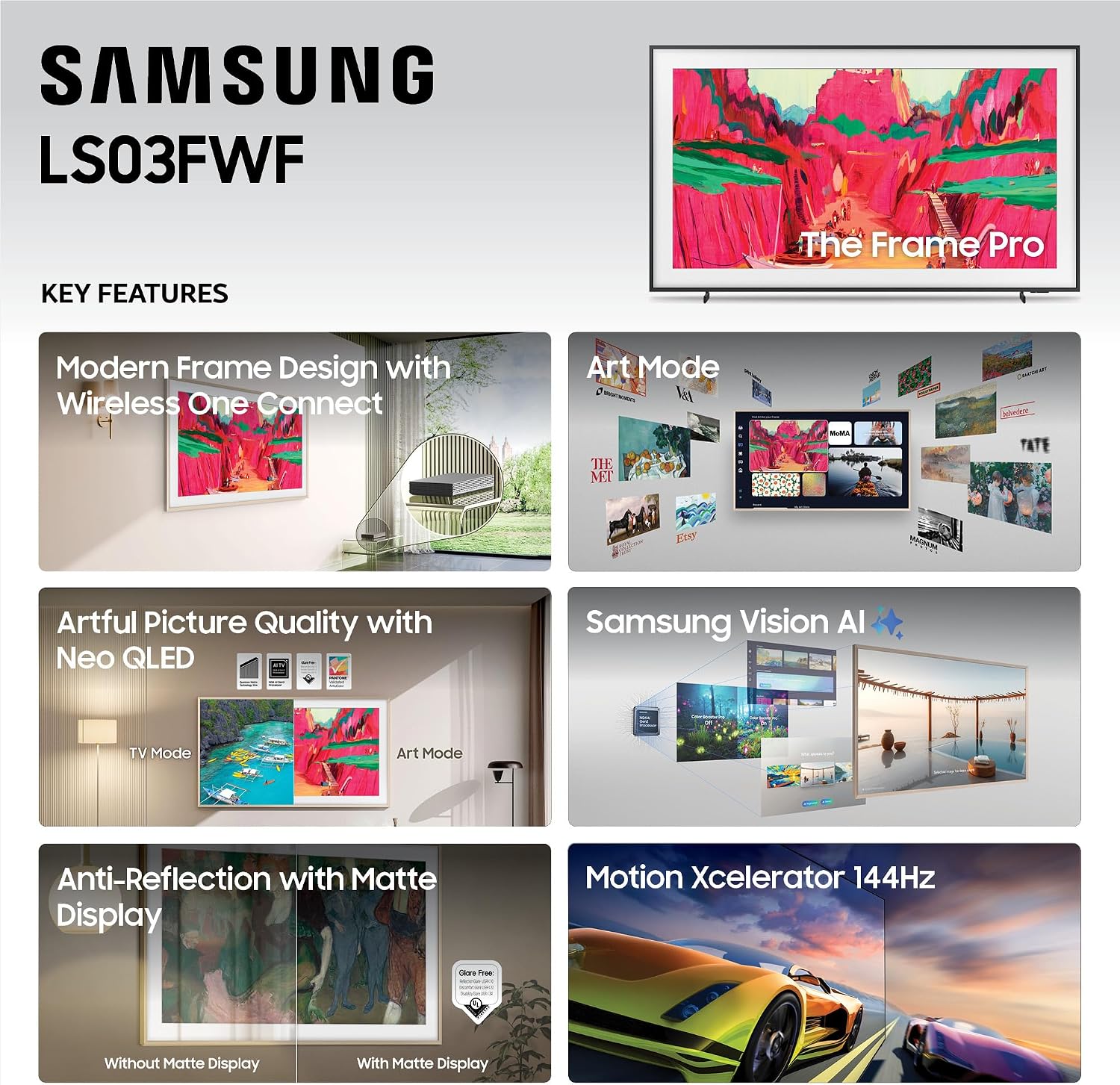 Samsung 85-Inch Class The Frame Pro LS03FW 4K Neo QLED Mini LED Smart TV (2025 Model) Slim Fit Wall Mount Modern Frame Design with Wireless One Connect, NQ4 AI Gen3 Processor, Art Mode, Alexa Built-in