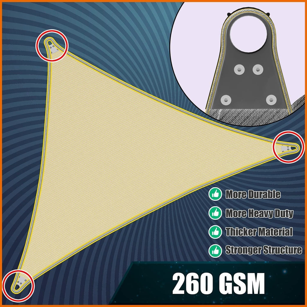 ColourTree Super Ring 20' x 20' x 20' Grey Triangle Sun Shade Sail, Commercial Grade UPF50 Canopy, Reinforced Corners & Edges, 260 GSM Fabric Heavy Duty -5 Years Warranty (We Make Custom Size)