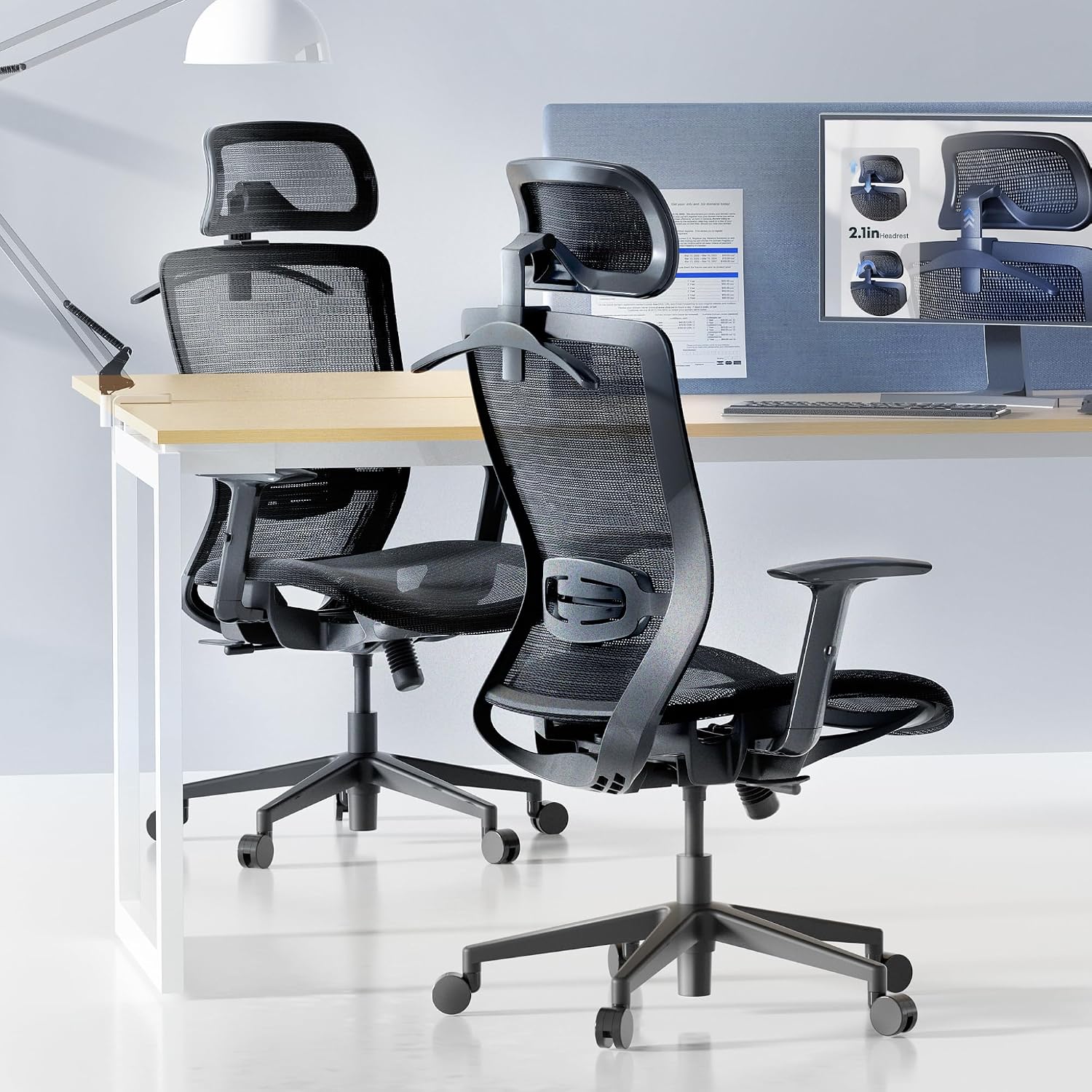 FLEXISPOT OC3 Air Ergonomic Office Chair Mesh Back Swivel Computer Chair Executive Office Desk Chairs with Adjustable Lumbar Support/2D Headrest/Lockable Backrest, Mesh Seat Cushion, Black