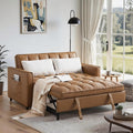 3 in 1 Convertible Sofa Bed, Love Seat Sleeper Bed with Side Pockets, PU Fabric Pull Out Couch with Adjustable Backrest for Living Room, Bedroom, Apartment, Brown