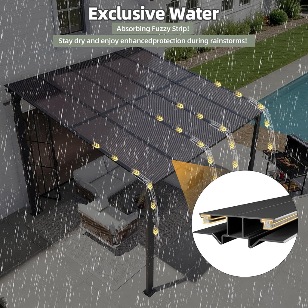 10'×10' Patio Gazebo with Waterproof Fuzzy Strip, Outdoor Gazebo with Innovative Base Support, Wall Mounted Gazebos Pergola with Roof for Backyard, Decks, Garden