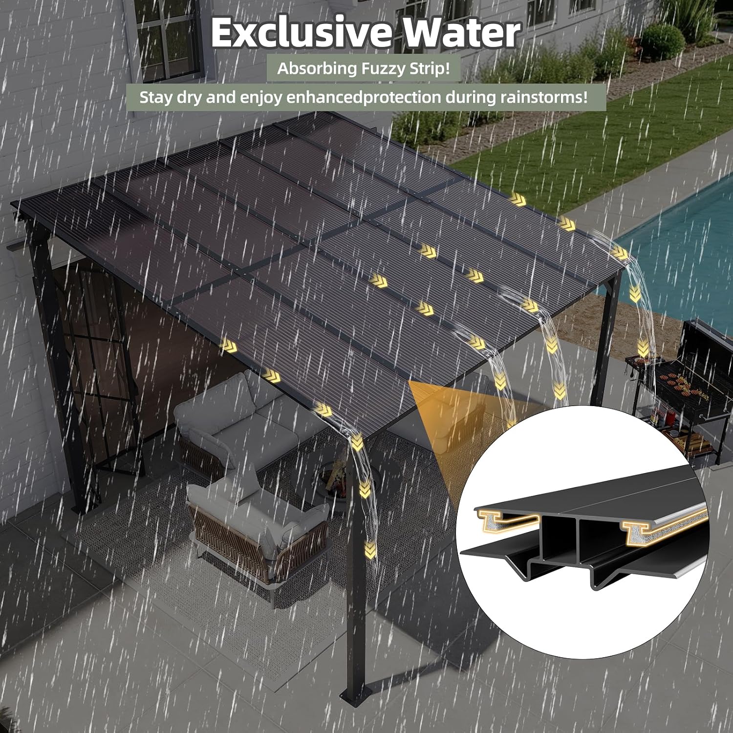 10'×10' Patio Gazebo with Waterproof Fuzzy Strip, Outdoor Gazebo with Innovative Base Support, Wall Mounted Gazebos Pergola with Roof for Backyard, Decks, Garden