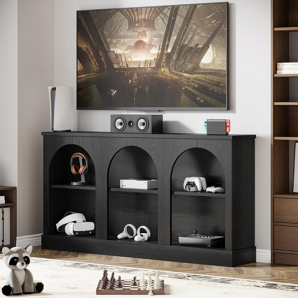 Tribesigns TV Stand for 55/60/65 Inch TV, Farmhouse Entertainment Center with Storage Cabinets, Modern Media Television Console Table for Living Room Bedroom, Black