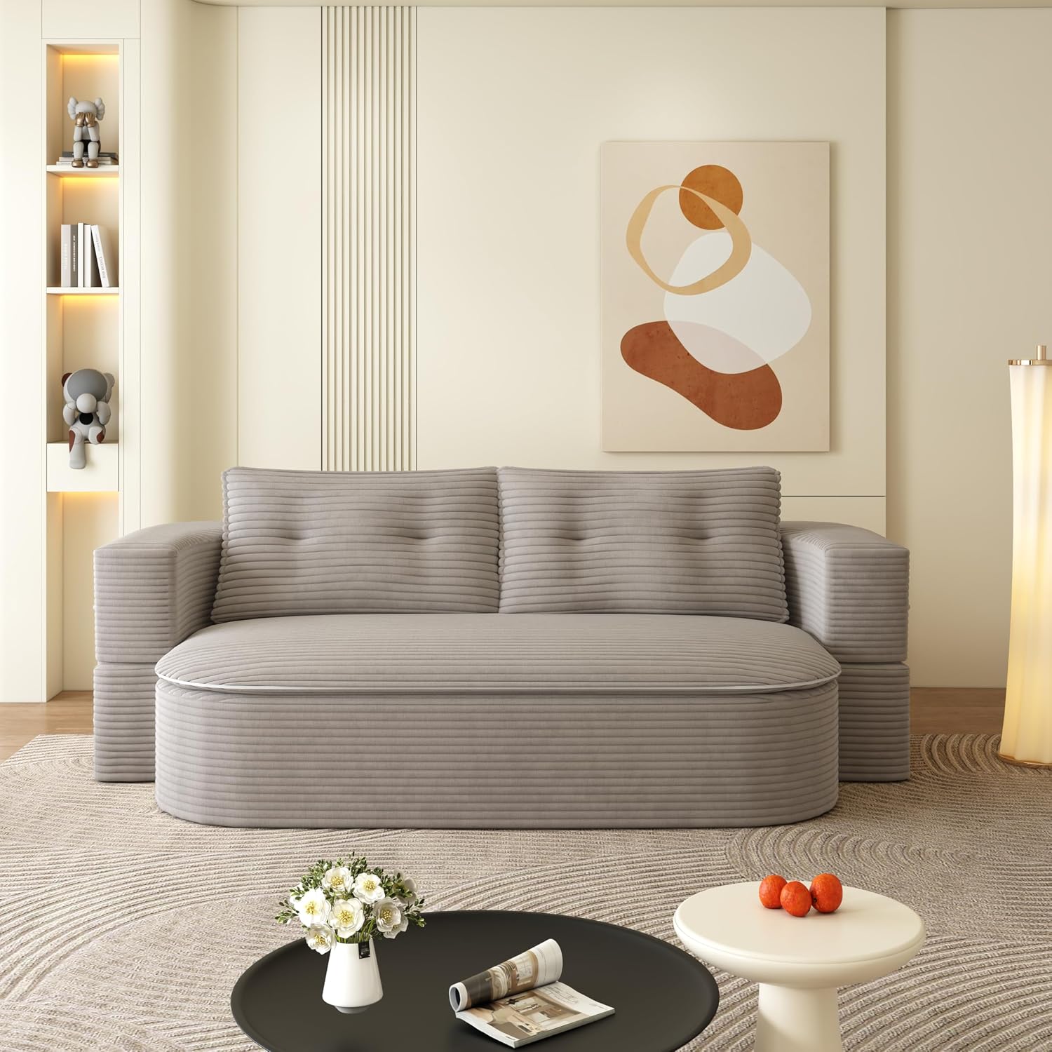 78.7' Futon Sofa Bed, 2-in-1 Foldable Sleeper Sofa, Convertible Sofa Bed with Pillows, Corduroy Couch with Multi Functional Blanket Upholstered Boneless Couches for Living Room, Brown