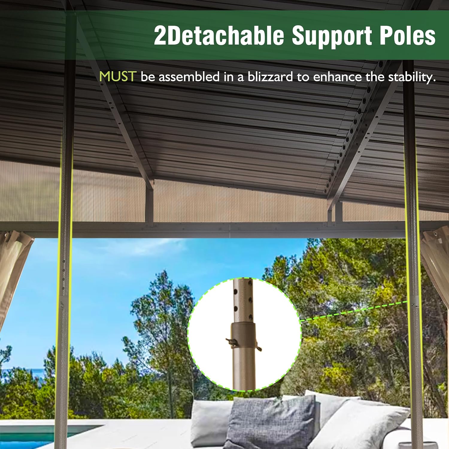 Domi 12x16FT Wall Mounted Gazebo Aluminum Frame, Lean to Gazebo Hardtop with Galvanized Steel Sloping Roof, Curtains and Netting for Patio Deck Backyard Lawn Party