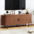 55' TV Stand with Power Outlet, Mid-Century Modern Television Stand, Fluted Media Console with Sliding Doors, Entertainment Center for TVs up to 60 Inch, Adjustable Shelves, Walnut