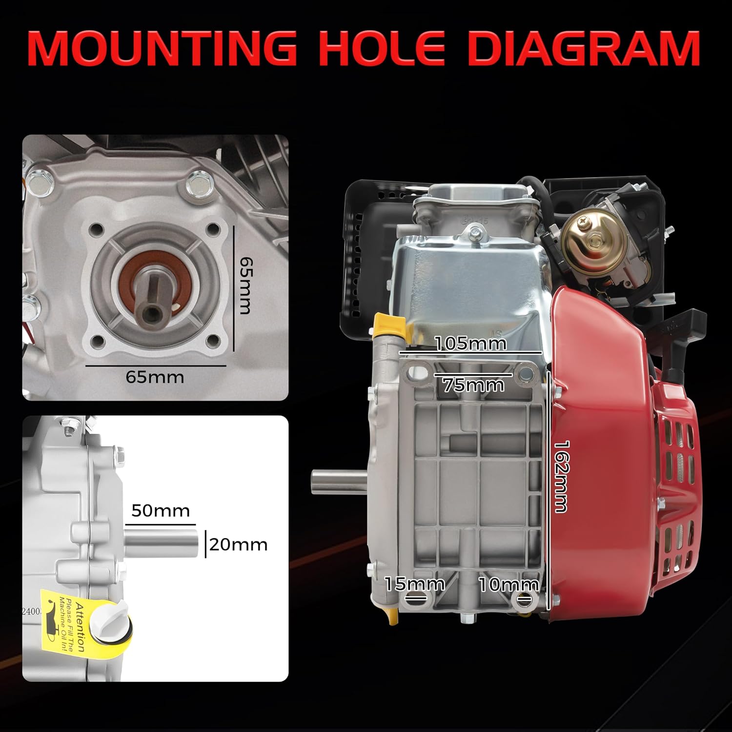 7.5 HP Gas Engine Motor, 212CC 4 Stroke Gas Motor Engine Motor Horizontal Shaft Pull Start, 3000W Gas Powered Engine for Go Kart Water Pumps Lawnmowers