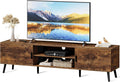 SUPERJARE TV Stand for 55, 65 Inch TV, 63 Inch Entertainment Center with Adjustable Shelf, 2 Cabinets, TV Console Table, Media Console, Solid Wood Feet, 4 Cord Holes, for Living Room, Rustic Brown