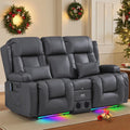 TUNYI Power Loveseat Recliner Sofa with Massage & Heat Home Theater Seating with Console RV Recliner Loveseat Sofa with USB/Storage/Side Pocket/LED Light/Speaker (Warm Grey, Loveseat)