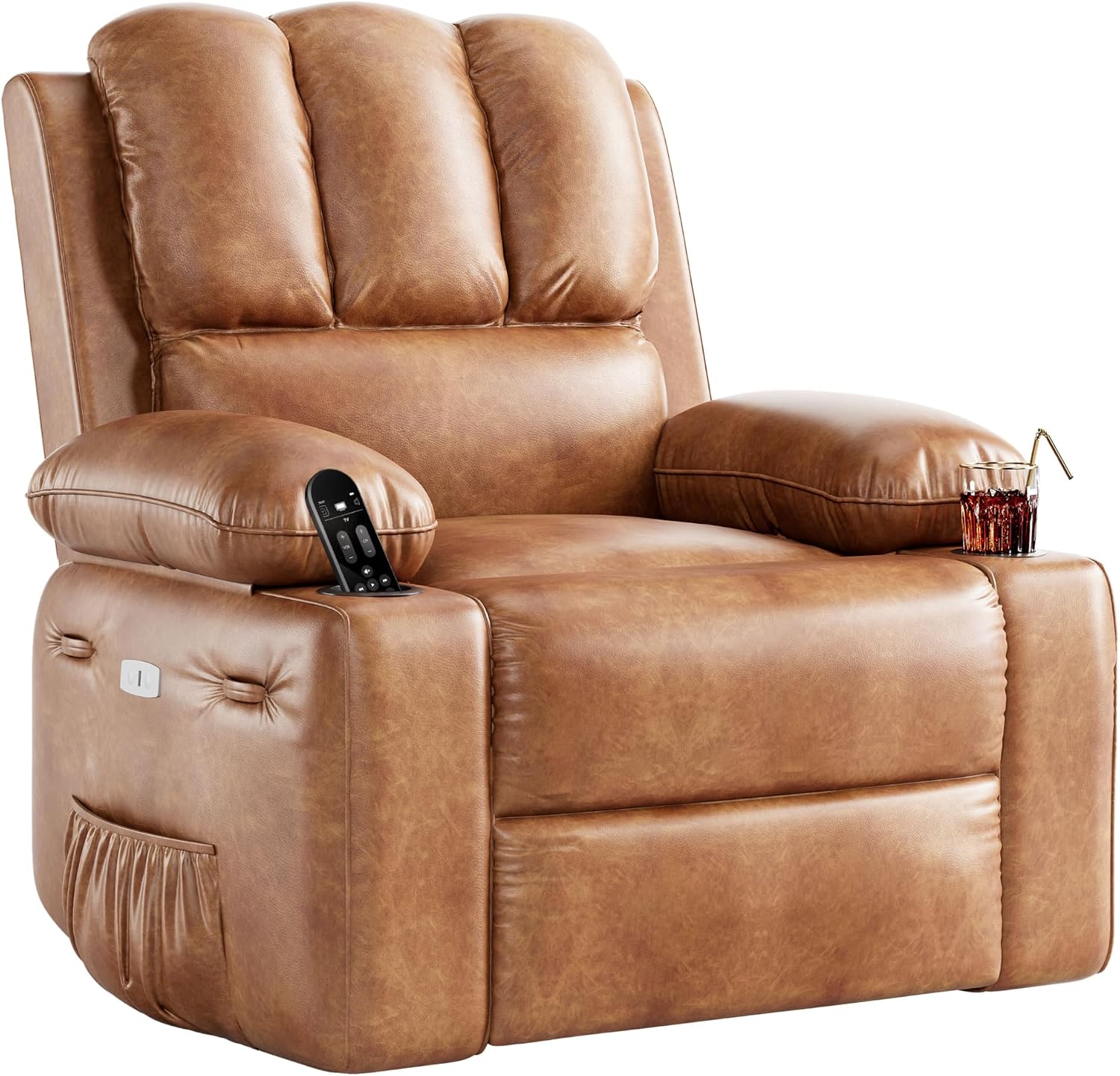 Electric Recliner Chair for Living Room, 360° Swivel Electric Massage Recliner Chair, with Massage & Heat, USB Port, Cup Holders, Side Pocket, Ergonomic Lounge, Adults, Nursery or Bedroom