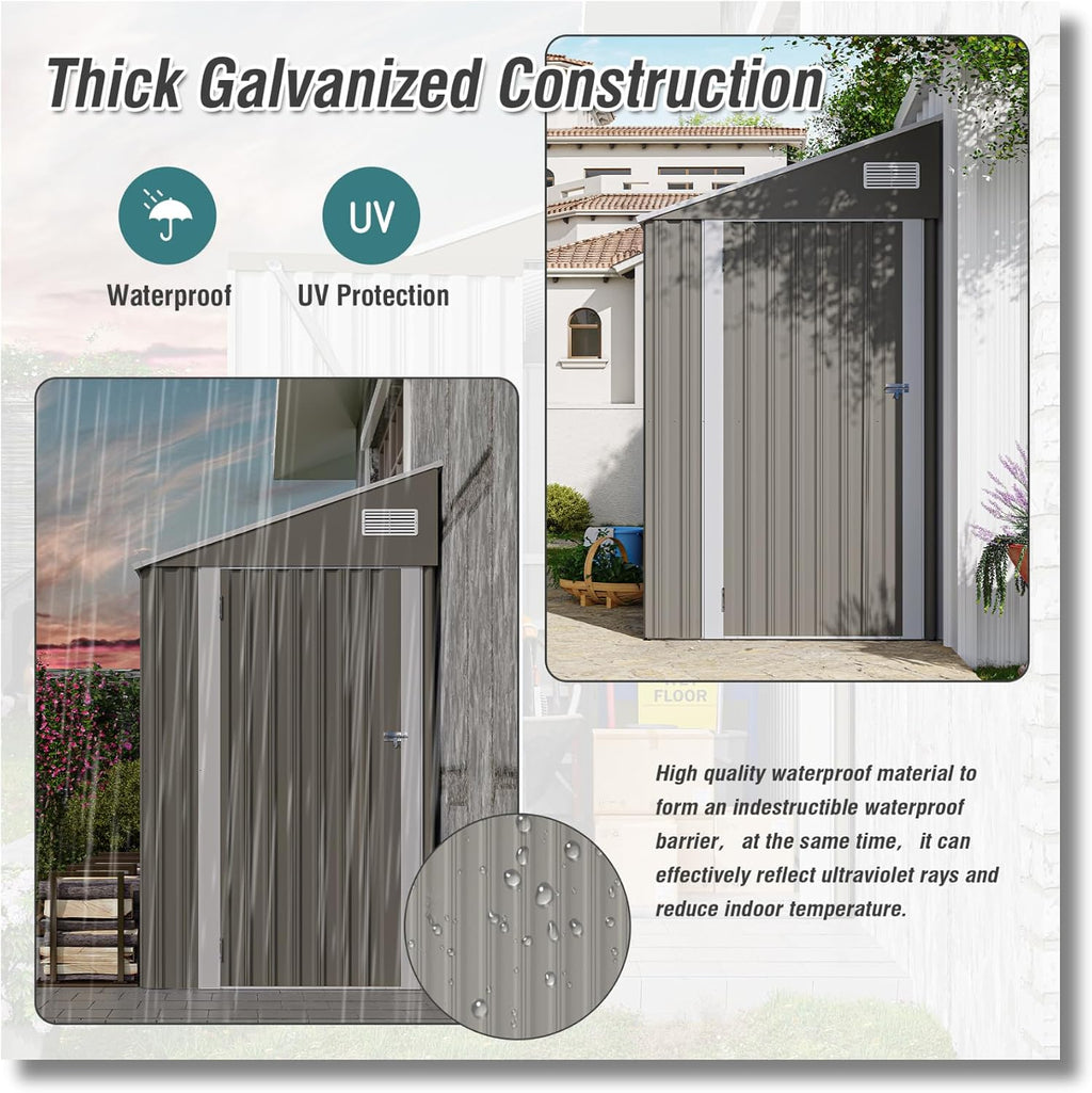 8x4 FT Outdoor Storage Shed with Single Hinge Door, Metal Shed with Air Vents and Waterproof for Backyard Garden, Patio，Poolside, Dark Gray