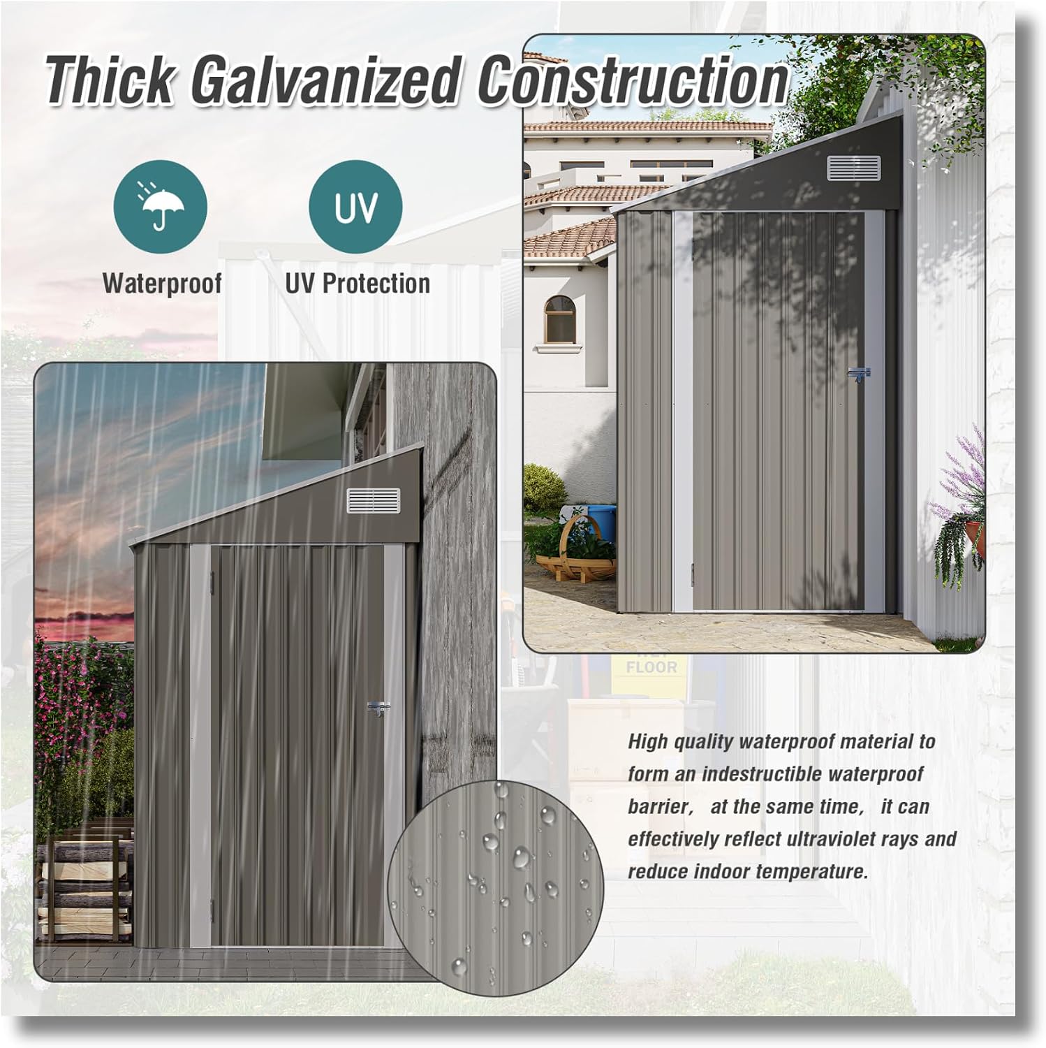 8x4 FT Outdoor Storage Shed with Single Hinge Door, Metal Shed with Air Vents and Waterproof for Backyard Garden, Patio，Poolside, Dark Gray