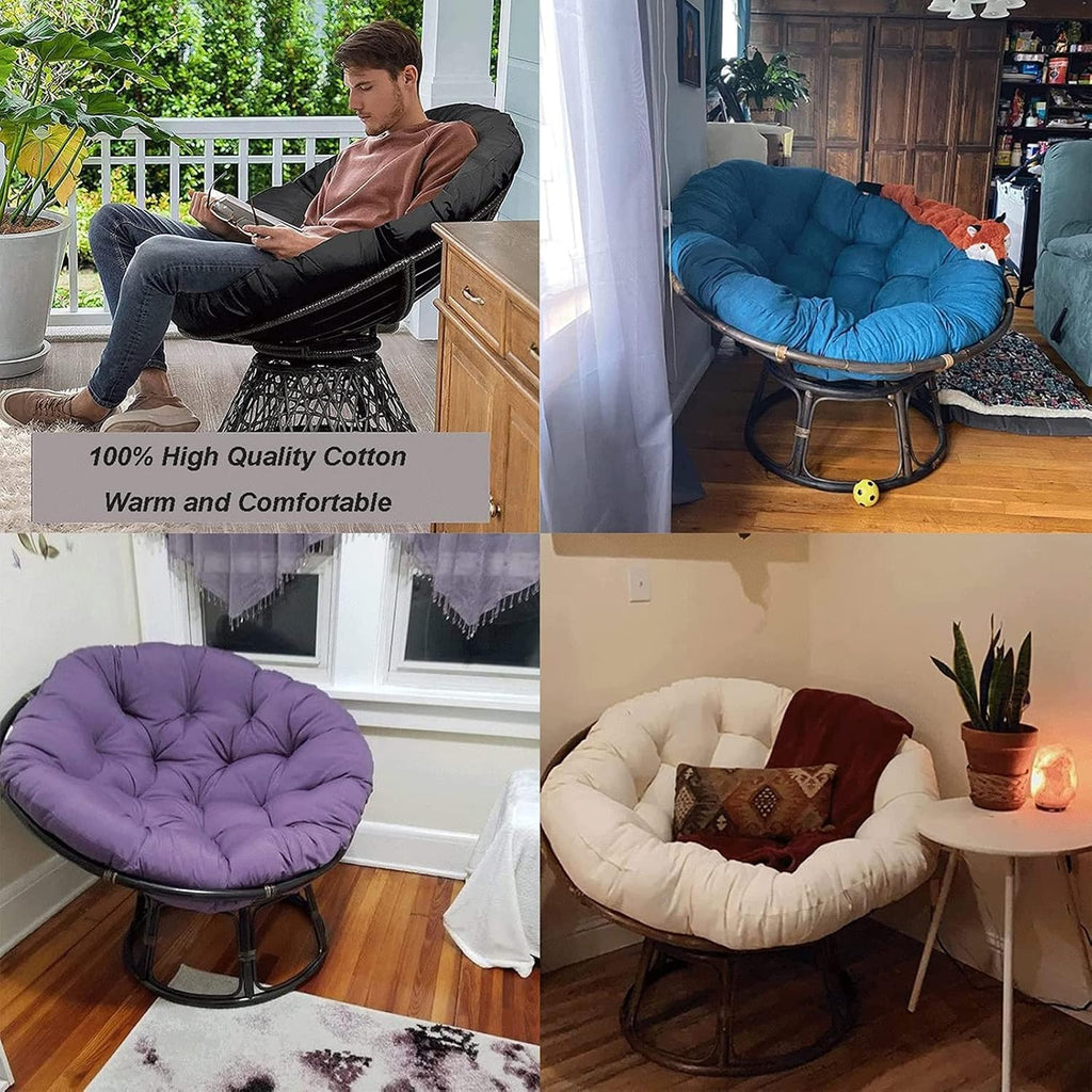 Papasan Chair Cushion Only Outdoor Waterproof Cloth Hammock Chair Pillow Pad Thicken Garden Hanging Chair Moon Radar Chair Cushions with Cotton Lining Soft and Comfortable,Blue,47in