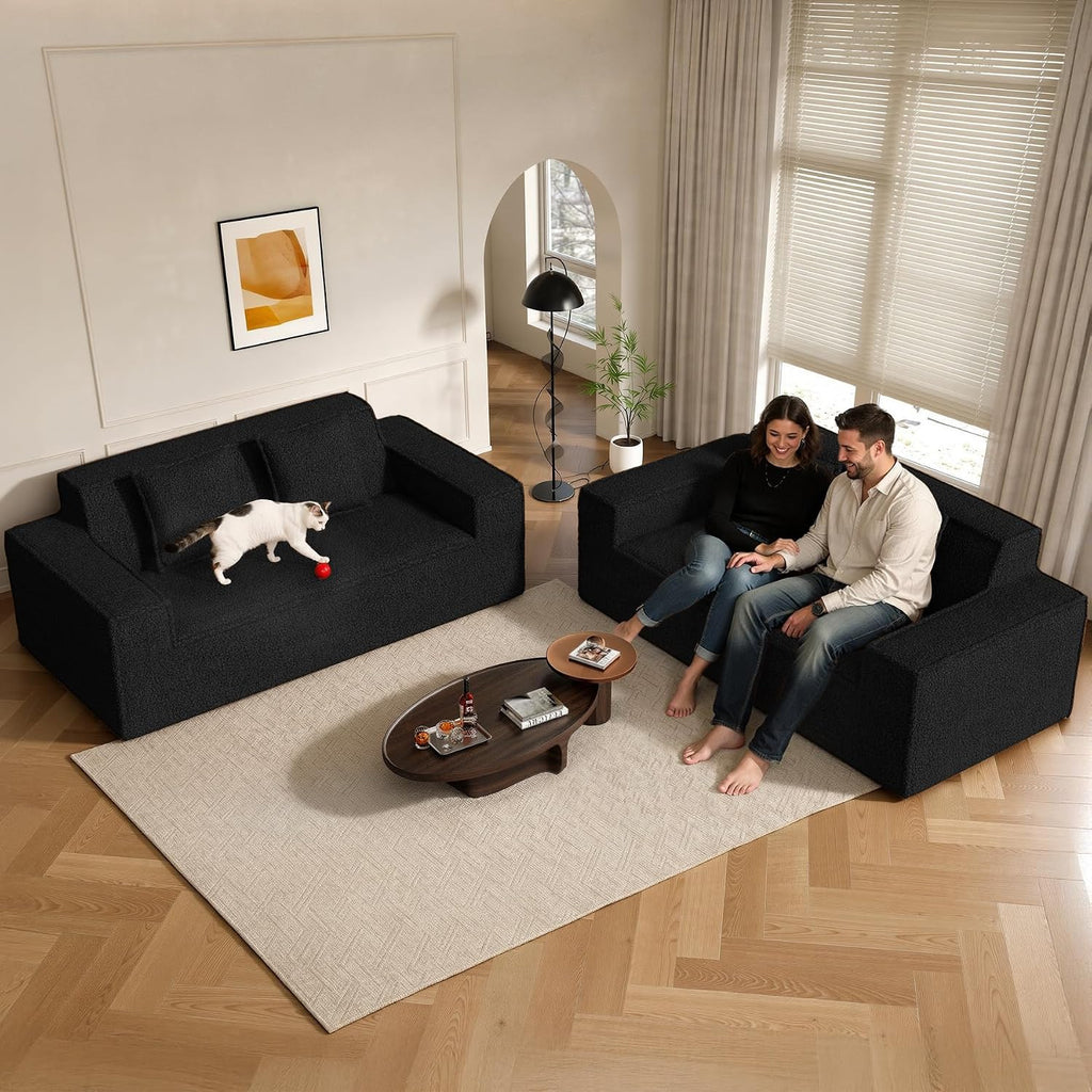 75'' Cloud Loveseat Sofa, No Assembly Required Comfy Deep Seat Couches 1 pcs for Living Room, Bedroom, Apartment(Teddy Fabric-Black)