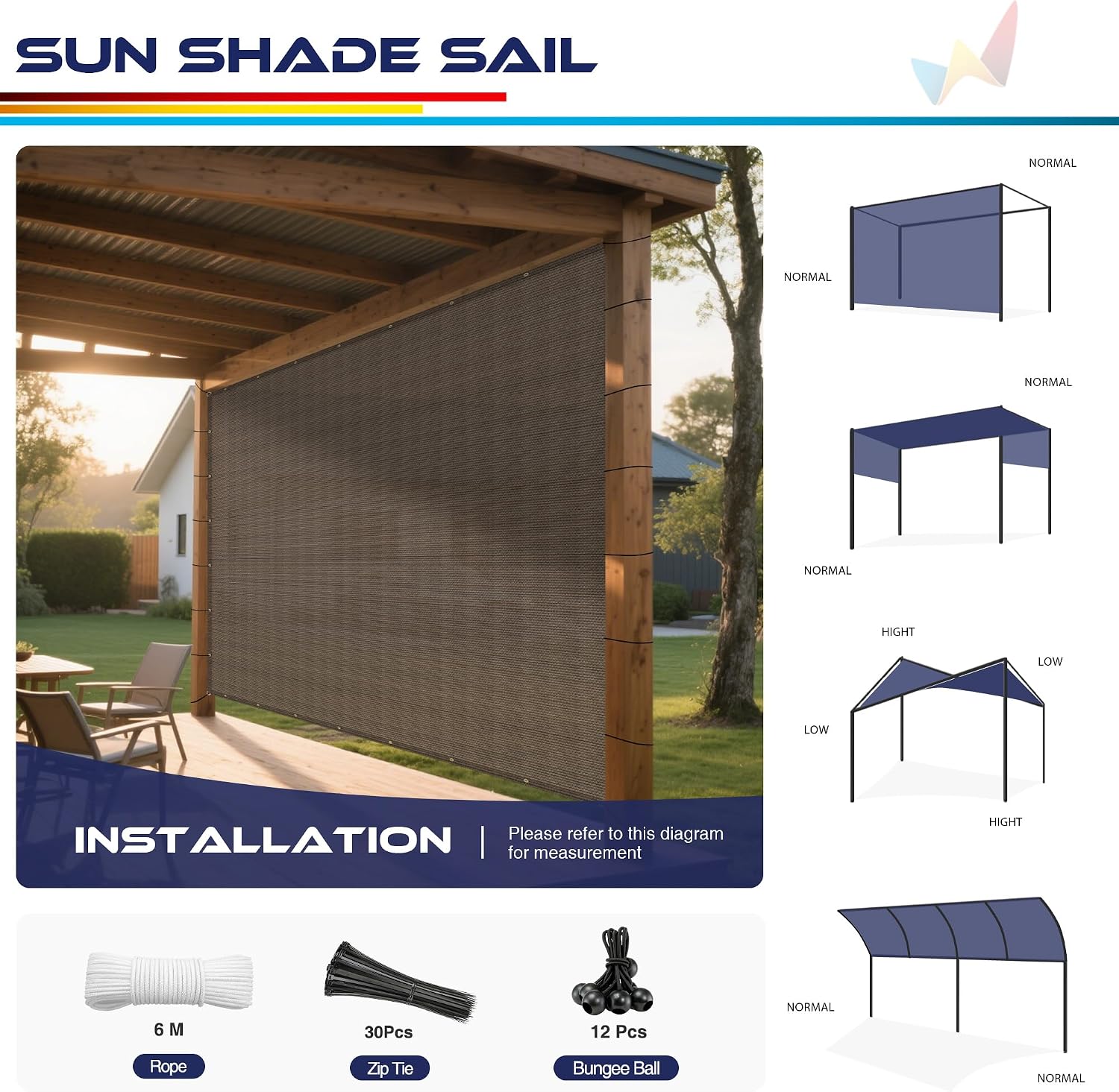 Windscreen4less 14' x 20' Sun Shade Sail Straight Edge Sun Shade Canopy Cover Outdoor with Grommets D-Ring UV Block for Pergola Backyard Patio (Brown)