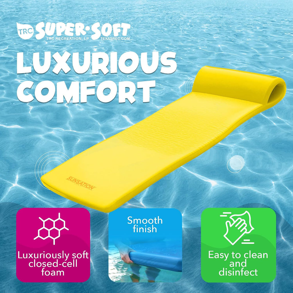 TRC Recreation Sunsation Thick Foam Pool Float Lounger w/Headrest for Lounging & Sunbathing in Swimming Pools, Beaches & Lakes