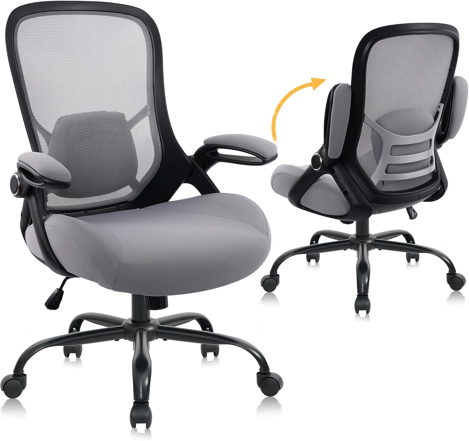 HYLONE 400lbs Heavy Duty Office Chair, 5' Thickened Seat Ergonomic Desk Chair with Adjustable Armrests, Home Office Computer Chairs for Long Hours Mesh Executive Chair(Dark Grey)