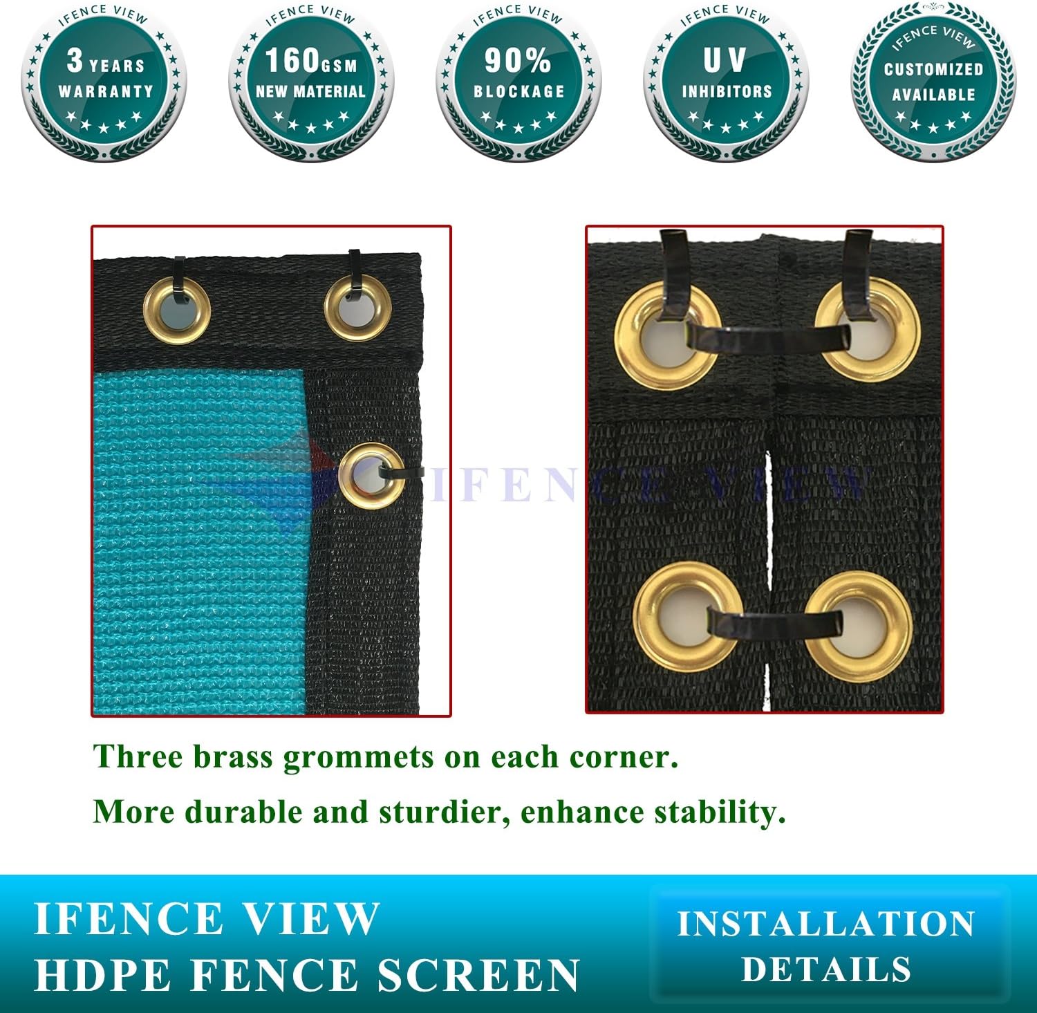 Ifenceview 6' x 1' to 6' x 100' Turquoise Green Shade Cloth Fabric Fence Privacy Screen Panels Mesh Net for Construction Site Gate Yard Driveway Garden Railing Pool Balcony Canopy Awning (6' x 56')