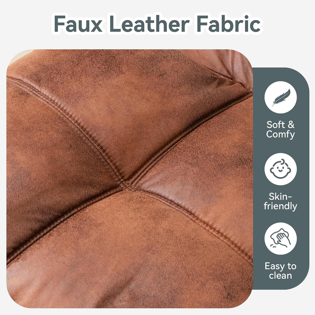 Futon Sofa Bed Convertible Couch, Brown Faux Leather Sofa Bed with Memory Foam, Adjustable Backrest & Armrests, Multifunctional Small Loveseat Sleeper Sofa for Living Room, Apartment, Office
