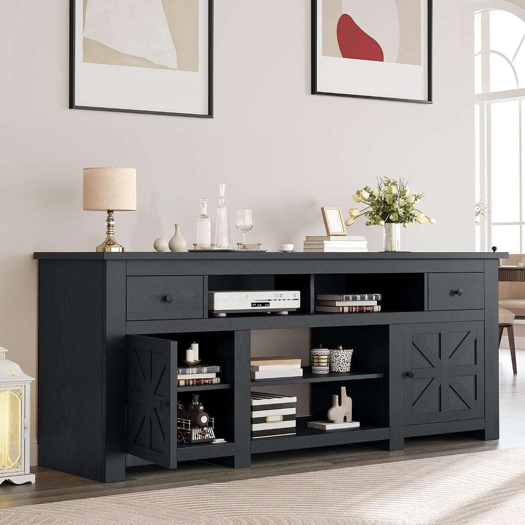 YITAHOME TV Stand for 75/80 Inch TV, Entertainment Center, TV Cabinet with Drawers and Power Outlet, Black TV Console for Living Room Furniture (70 Inch Lenght 30 Inch High) | with Drawers, Power Outlet, Furniture