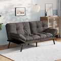 Vyfipt Convertible Futon Sofa Bed, Grey Linen Futon Couch with Adjustable Backrest & Armrests, Folding Small Recliner Sleeper Sofa Bed for Living Room, Apartment, Office
