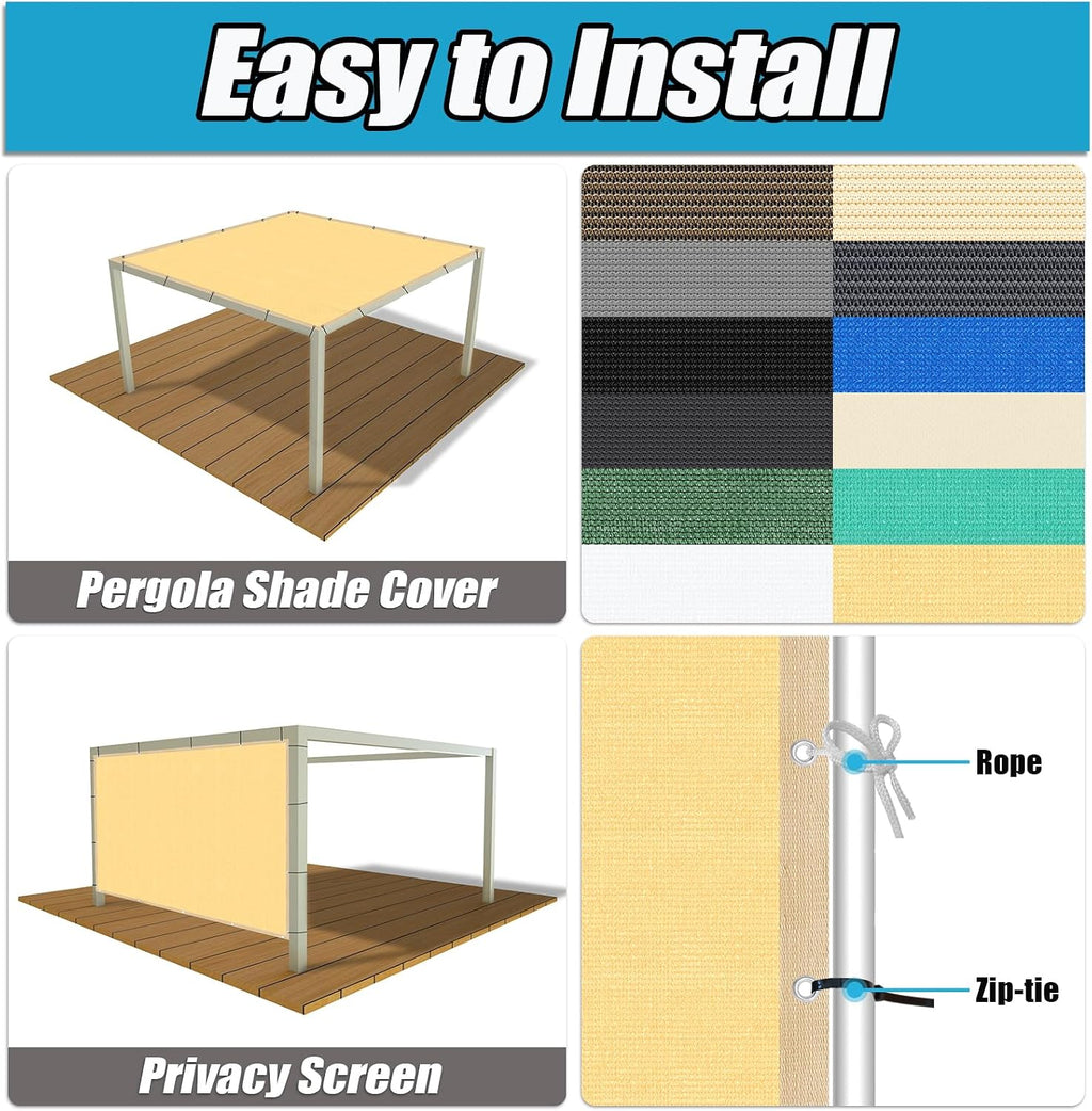 Amagenix 90% Sand Sun Shade Cloth with Grommets, 14'X 20' Sun Screens Pergola Shade Cover Canopy for Outdoor Garden Patio Porch