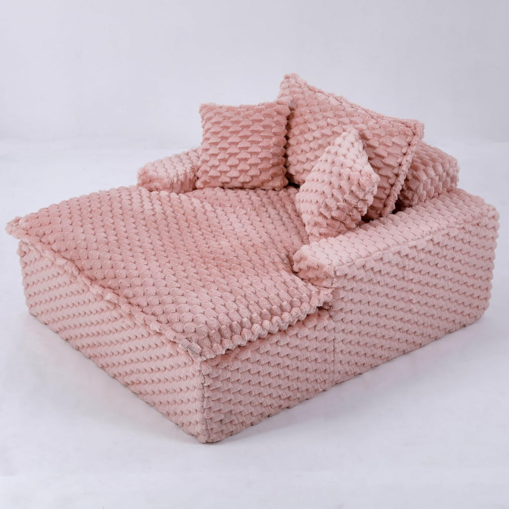 51 Inch Lounge Sofa, Boneless Cloud Couch for Living Room Bedroom, Comfy Reading Chair for Adults, Soft Textured Sleeper Chair with 2 Pillows, Frameless Floor Seating (Pink)