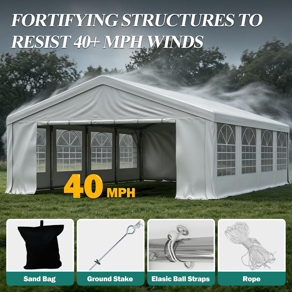 GARTOO 20' x 30' Canopy Party Tent & Carport - Heavy Duty Outdoor Wedding Gazebo with 4 Sand Bags, Event Shelter Canopy for Outdoor Event, Wedding, Birthday Party