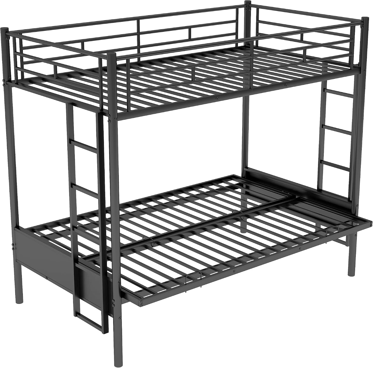 Bellemave Twin Over Futon bunk Bed, loft Bed with futon, No Box Spring Needed, Black