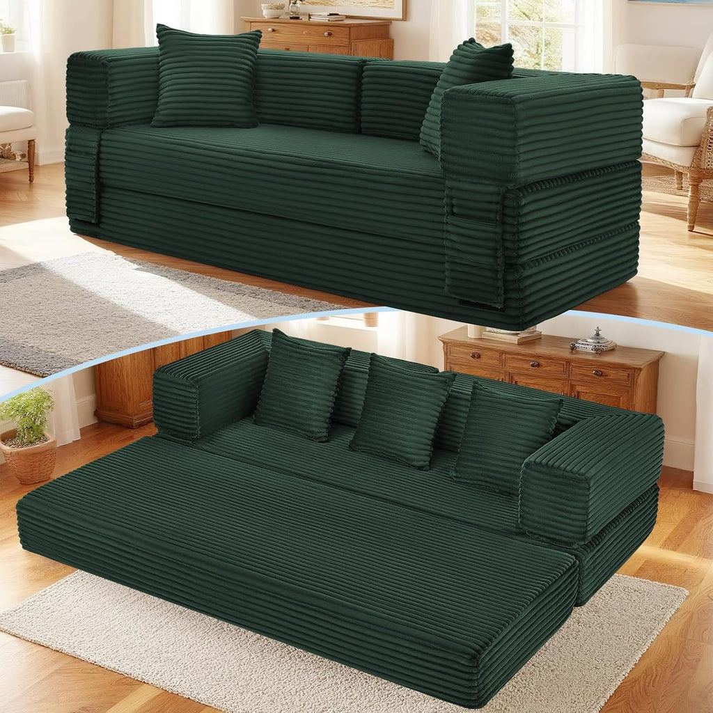 Convertible Sofa Bed,5-in-1FoldIing Couch Bed with Removable Armrests,Modular Futon Sleeper Sofa in Box with Pull Out Beds,Compression Boneless Couch for Living Room,Deep Green