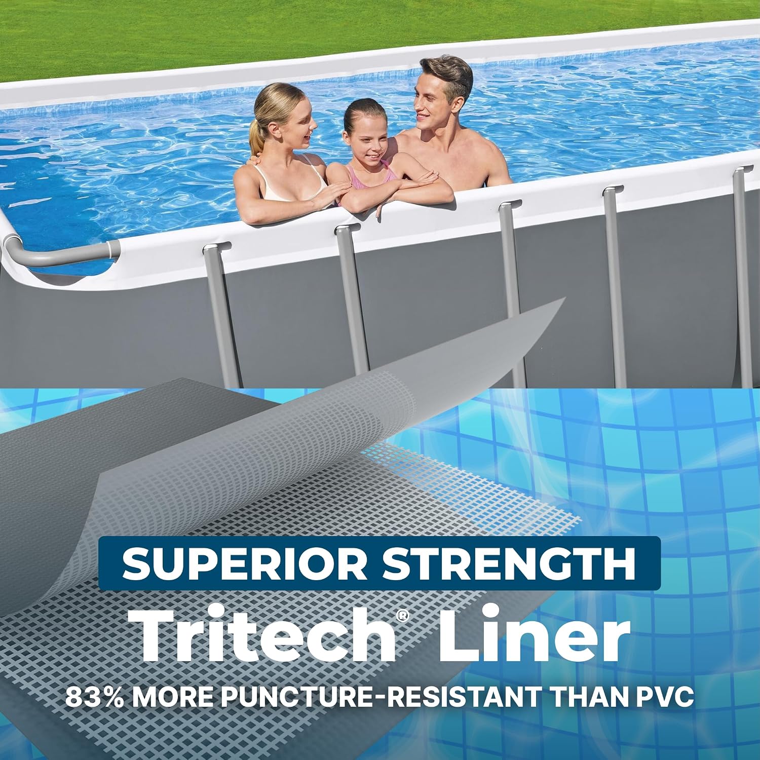 Bestway Power Steel 31'4' x 16' x 52' Above Ground Pool, Rectangular Metal Frame Outdoor Swimming Pool Set with Sand Filter Pump, Ladder, and Cover