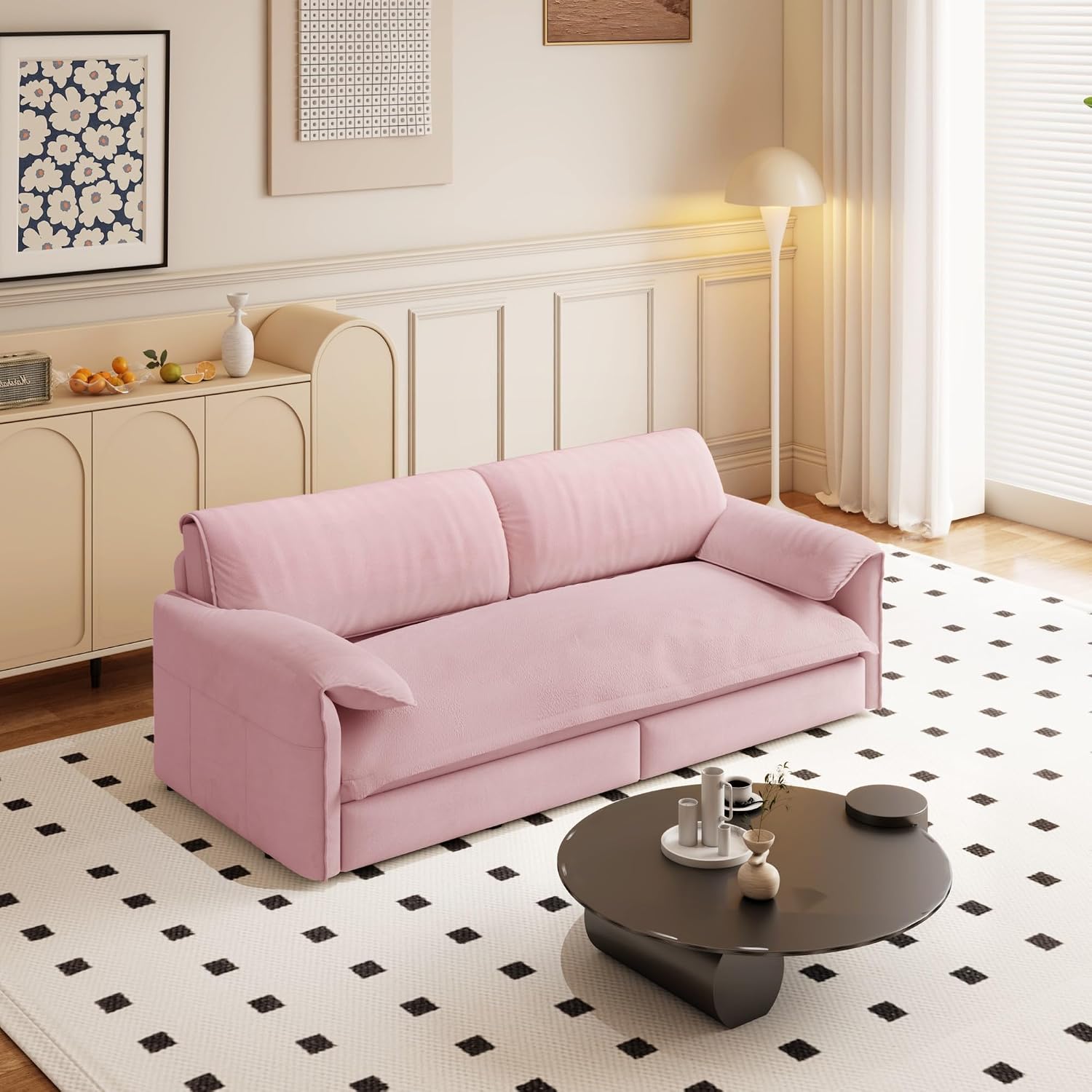 Cilee 66' Folding Sofa Bed, 3-in-1 Convertible Loveseat Sleeper Sofa, Pull Out Futon Sofa Bed, Comfy Floor Couch with Storage Pocket, Love Seats Furniture for Living Room, Velvet, Pink