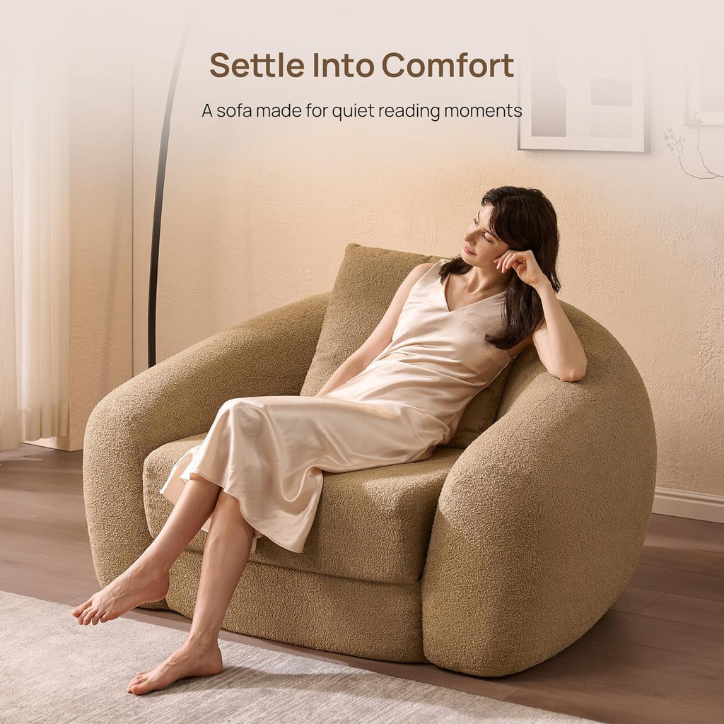 SICOTAS 49.9' Curved Convertible Sofa Couch Bed for Living Room Futon Cloud Boneless Sleeper Chair Pull Out Floor Couch with Deep Seat Single Sofa Foam Lounger No Assembly for Bedroom Apartment, Brown