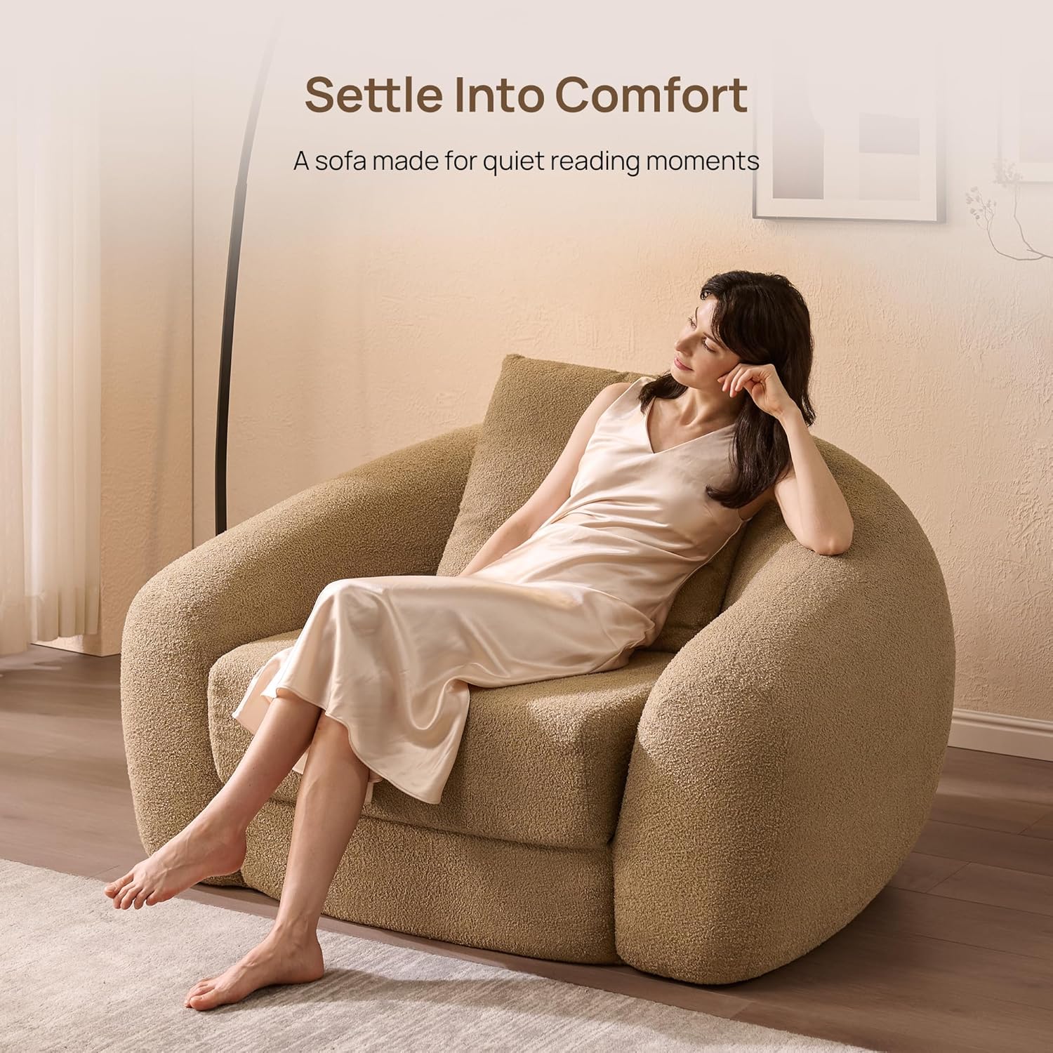 SICOTAS 49.9' Curved Convertible Sofa Couch Bed for Living Room Futon Cloud Boneless Sleeper Chair Pull Out Floor Couch with Deep Seat Single Sofa Foam Lounger No Assembly for Bedroom Apartment, Brown