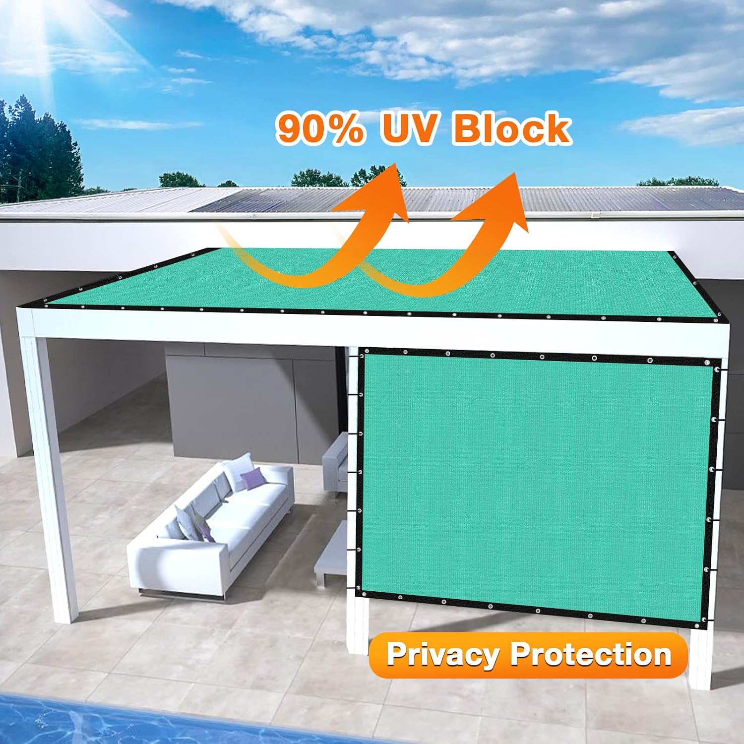 Artpuch Outdoor Pergola Shade Cover 14' X 20' Sun Shade Cloth with Grommets, 90% UV Protection Canopy Patio Privacy Screen (Customized Available) GN01New, Turquoise