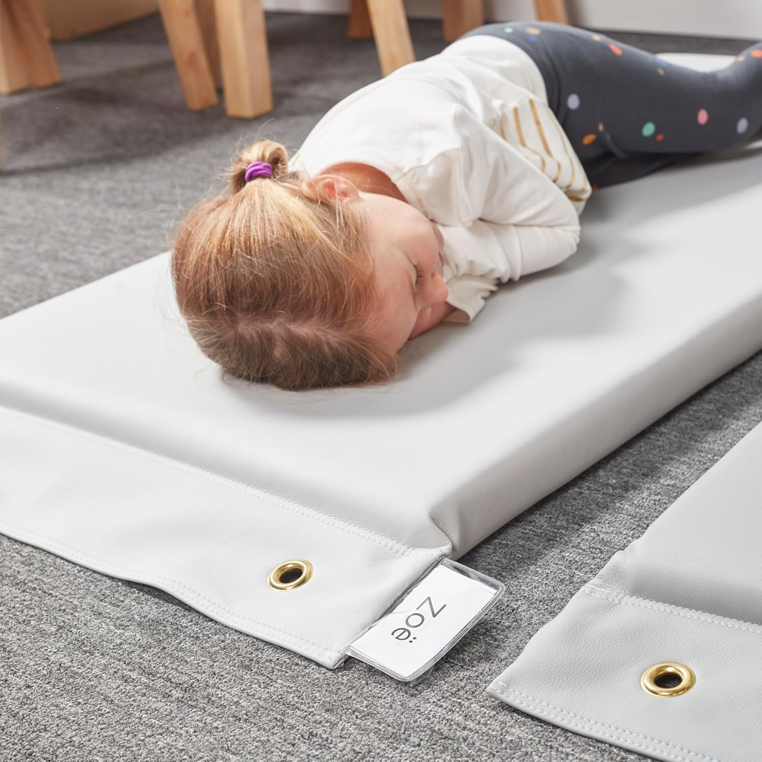 FDP Kid Hanging Rest Mat with Wall Mount Included Non-Folding 2' Thick Nap Mat with Non-Slip Bottom for Daycare, Preschool or Home (7-Piece Set) - Contemporary