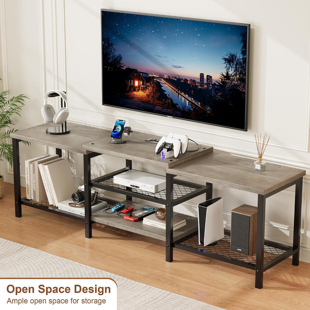 GAOMON TV Stand for TVs Up to 75 Inch, Entertainment Center with Power Outlet and LED Lights Open Storage Shelves, Media Console for Living Room, Bedroom, Grey