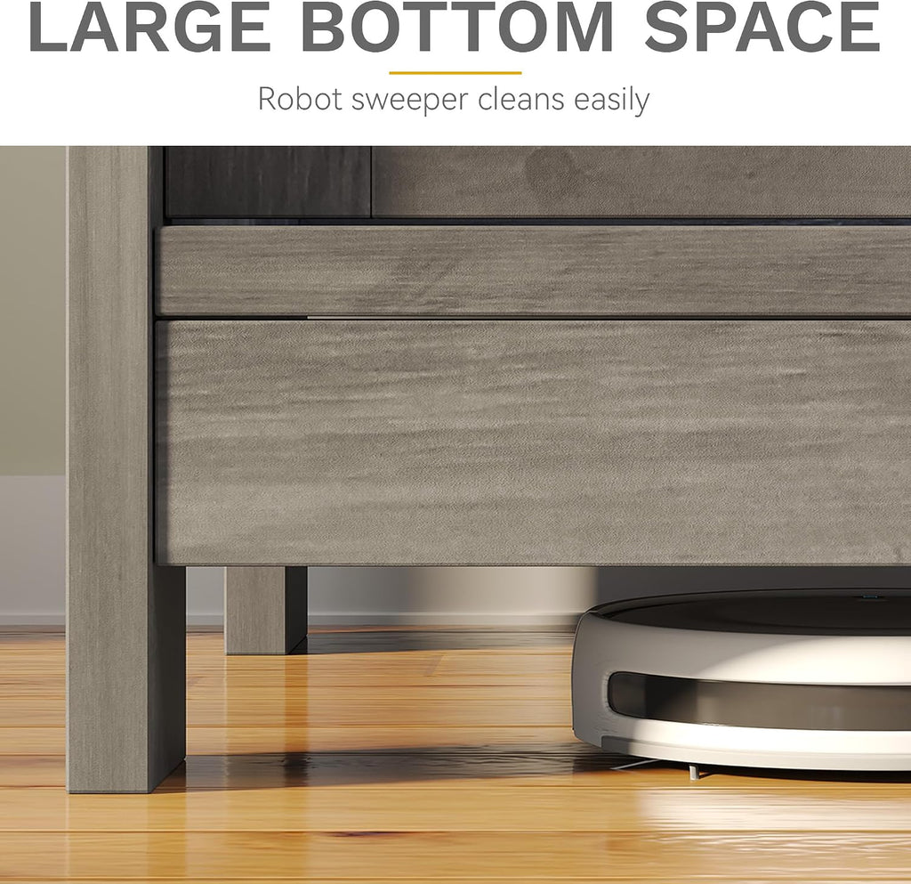 DWVO Farmhouse TV Stand with Power Outlets & LED Lights, Entertainment Center for TVs up to 80', TV Console with Storage Cabinets & Open Shelves for Living Room (Washed Grey)