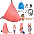 Harkla Sensory Swing for Kids & Adults - Holds 300lbs, Indoor Outdoor Sensory Swing for Hug Like Calming Effect - Durable Soft Stretch Fabric and Heavy Duty Hardware (Pink, 100' Swing + 5' Swivel)