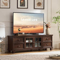 SAVOR LIFE Farmhouse TV Stands for Living Room, Brown Entertainment Center with Storage, Wood TV Console with 4 Drawers, Rustic TV Cabinet for 65 inch TV, Walnut