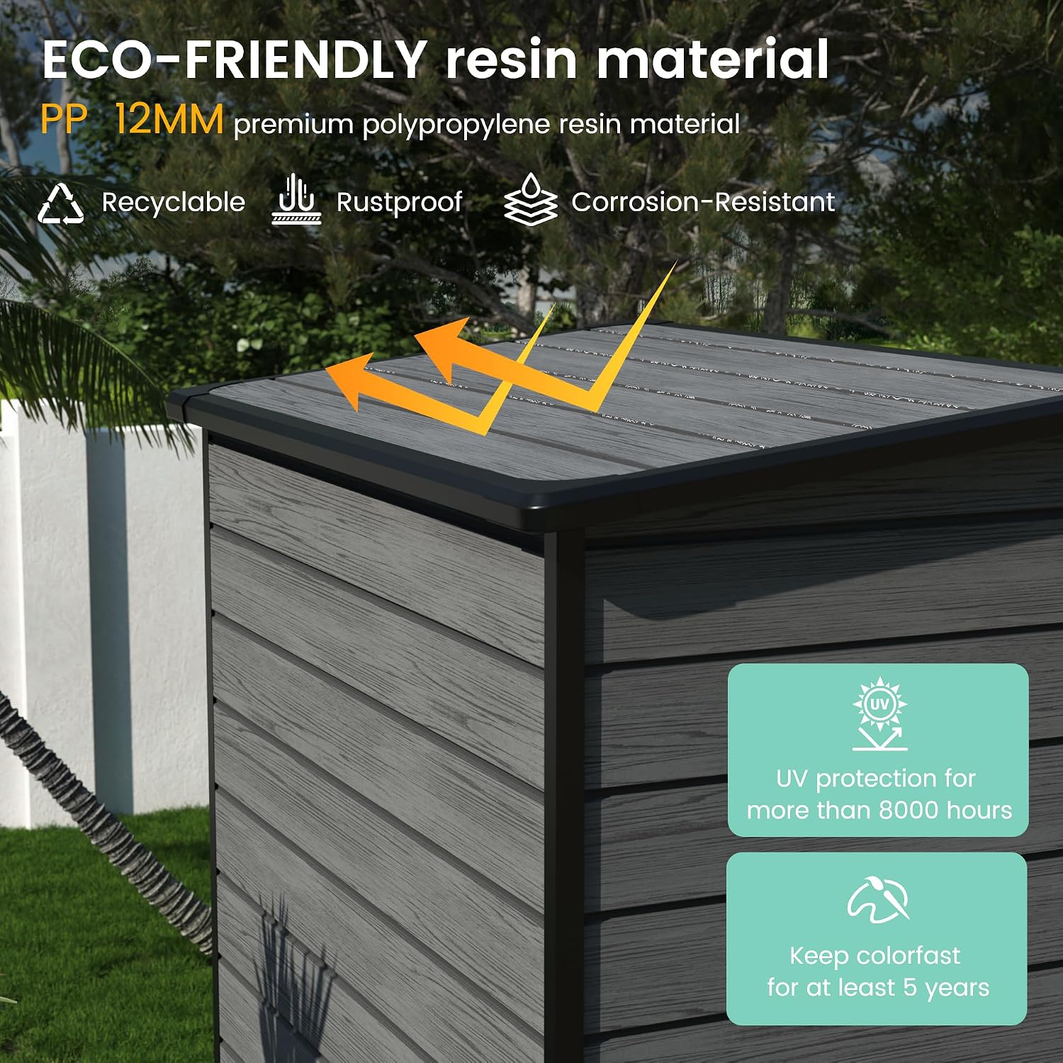 UDPATIO Outdoor Storage Shed 5x3 FT, Plastic Garden Shed for Bike, Garbage Can, Tool, Outside Resin Shed with Lockable Door for Backyard, Patio, Lawn, Dark Grey