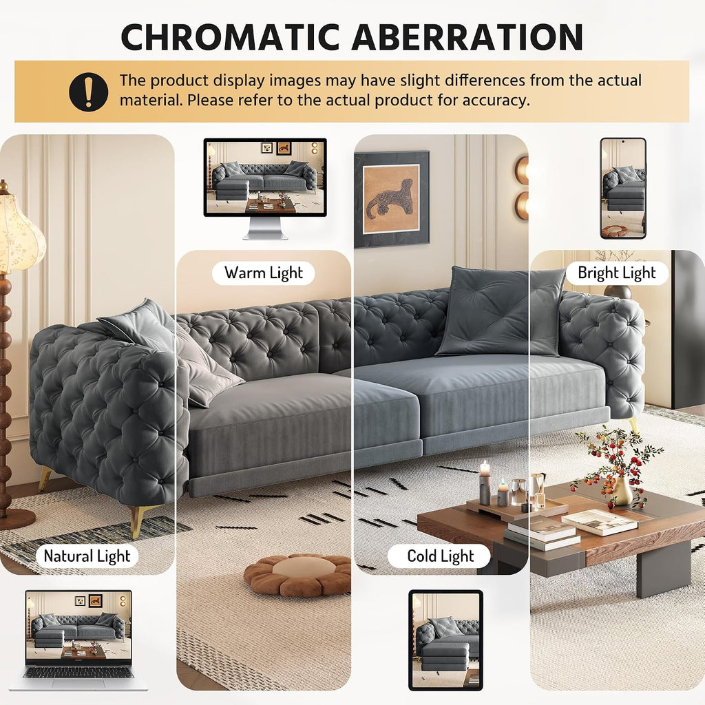 97.7' King Pull Out Sofa Bed, Velvet Chesterfield Sleeper Sofa Couch, 3 in 1 Convertible Tufted Futon Couches with Ottoman for Living Room, Small Space, Apartment, Office, Bedroom, Dark Gray