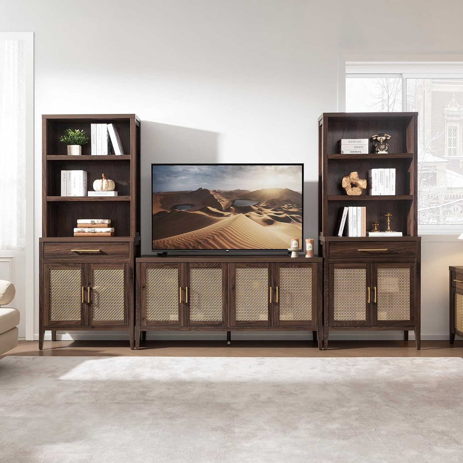 SICOTAS TV Stands for Living Room-Entertainment Center with Storage for Bedroom-Mid Century Modern Television Stands with 4 Doors 59' Media Console TV Cabinet Credenza for 45 50 55 60 65 Inch TVs