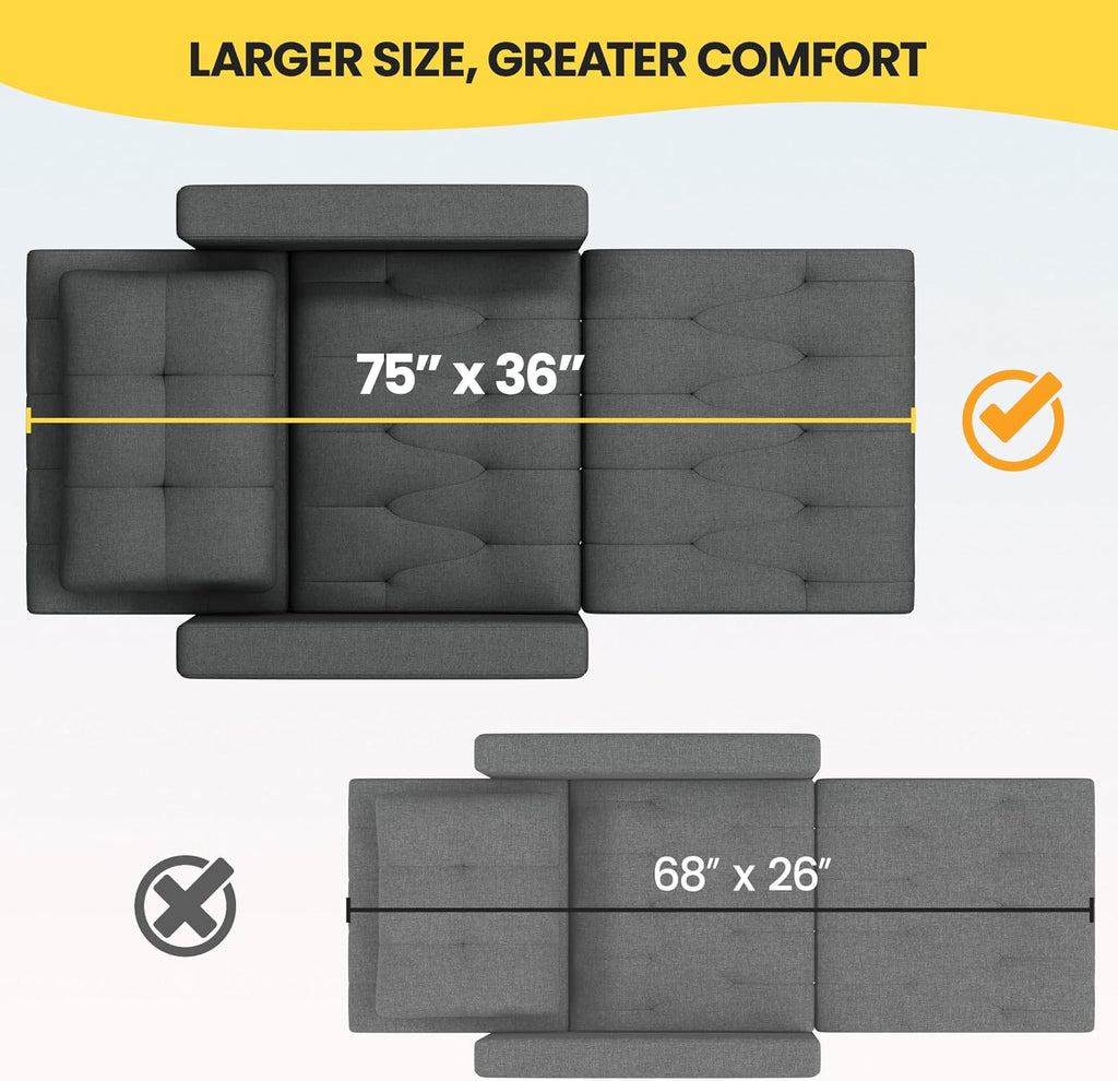 Yaheetech Convertible Futon Sofa Bed 3-in-1 Sleeper Chair Bed Tufted Couch with Adjustable Backrest, 2 USB Ports for Living Room Bedroom Small Space, Dark Gray