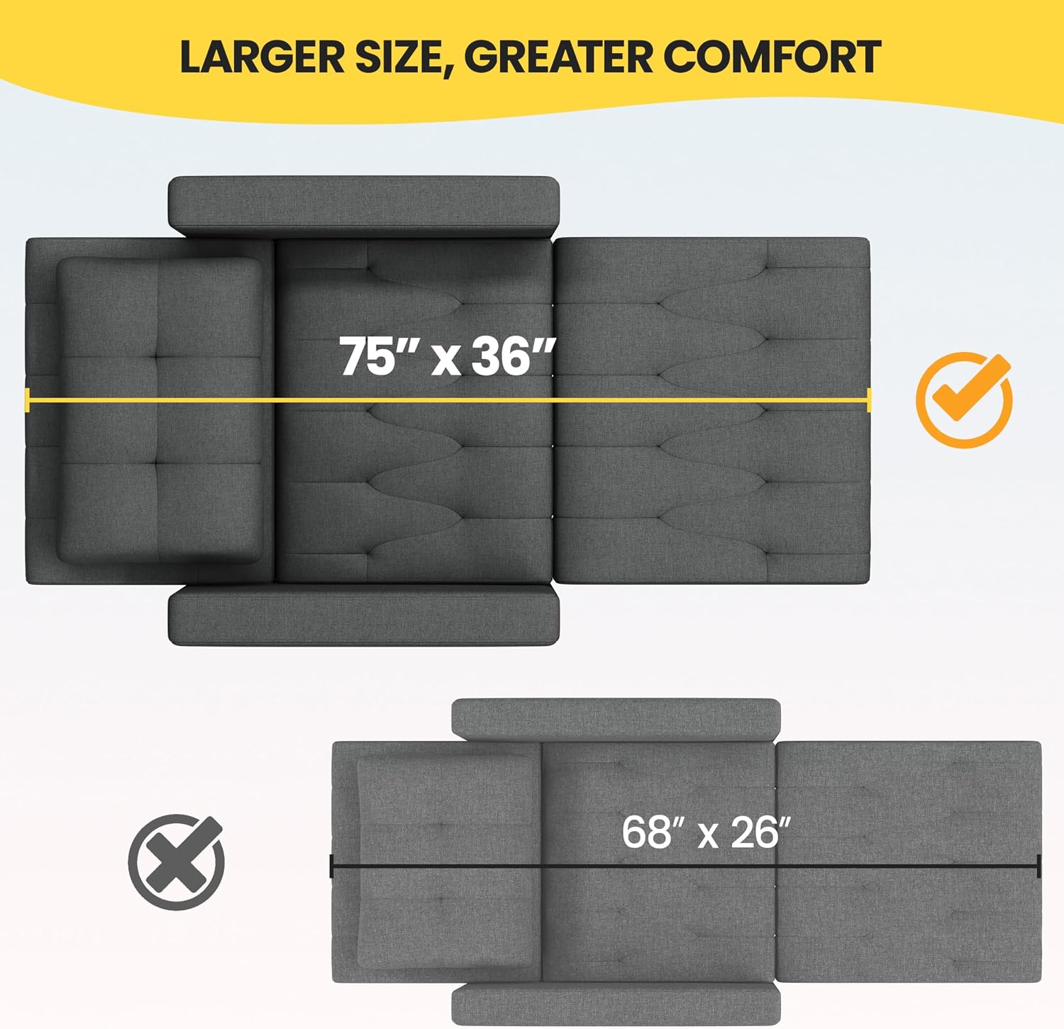 Yaheetech Convertible Futon Sofa Bed 3-in-1 Sleeper Chair Bed Tufted Couch with Adjustable Backrest, 2 USB Ports for Living Room Bedroom Small Space, Dark Gray