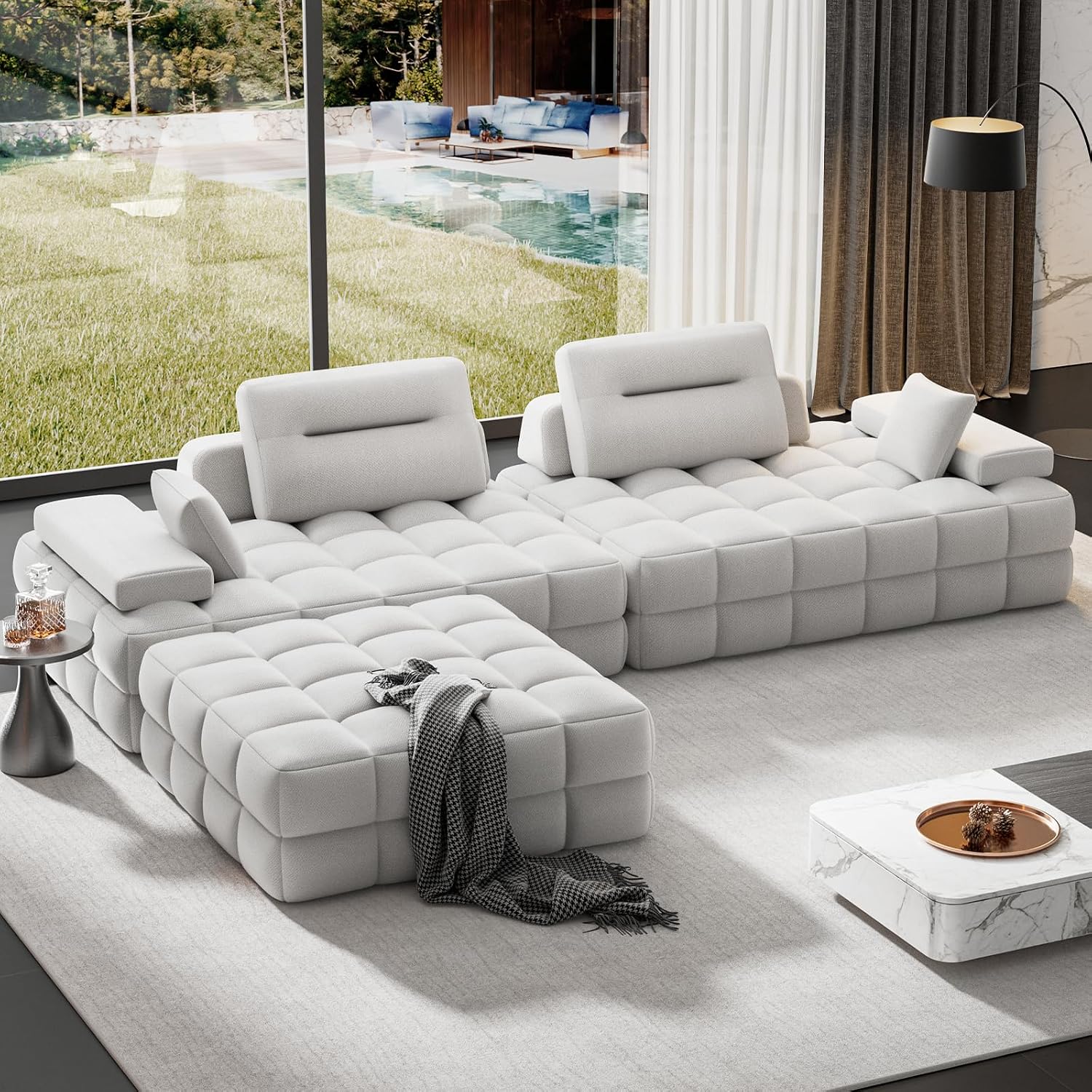 HOMRELEXA L Shaped Sectional Sofa 132' with Storage Chaise, Modular Sofa Bed & 6 Pillows, Durable Kid-Friendly Chenille Fabric for Living Room and Apartment