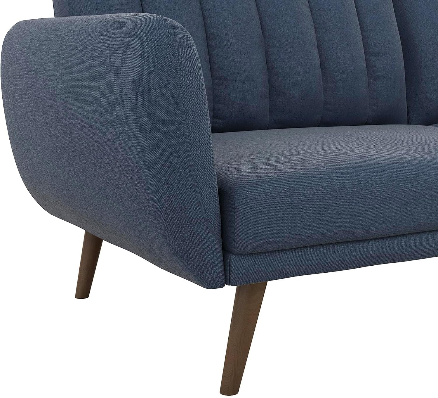 Novogratz Brittany Sofa Futon, Premium Linen Upholstery and Wooden Legs, Blue Linen