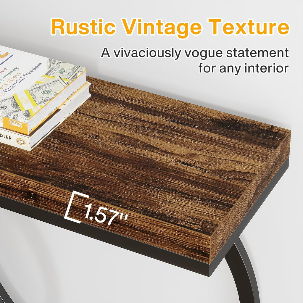 Tribesigns Industrial Console Table, 55 inch Rustic Entryway Table with Geometric Metal Frame, Narrow Wood Accent Sofa Table for Living Room, Entrance, Hallway, Rustic Brown